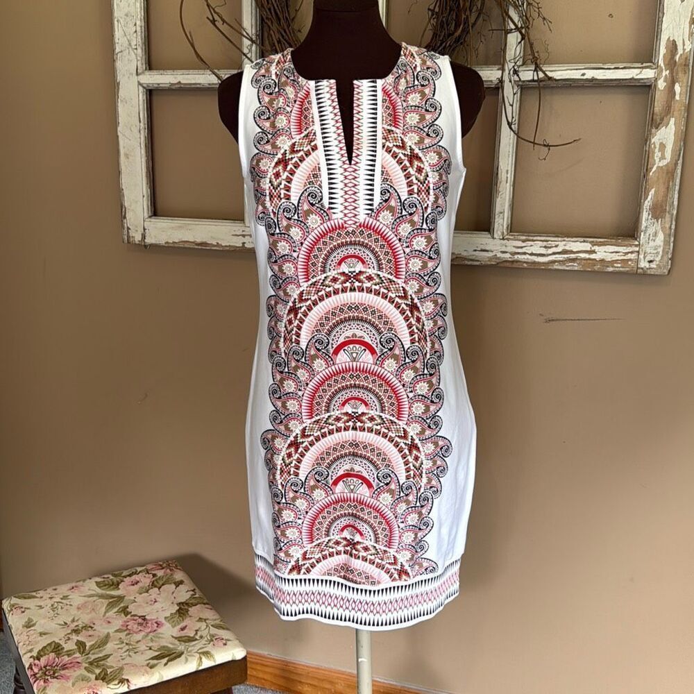 New York and co paisley bodycon knee length dress size small sleeveless white re